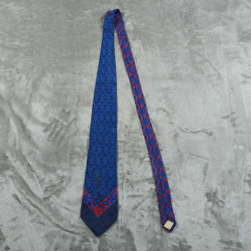 Vintage Gianni Versace Tie Blue Red Floral Geometric‎ Medallion Silk 57x4 Spain